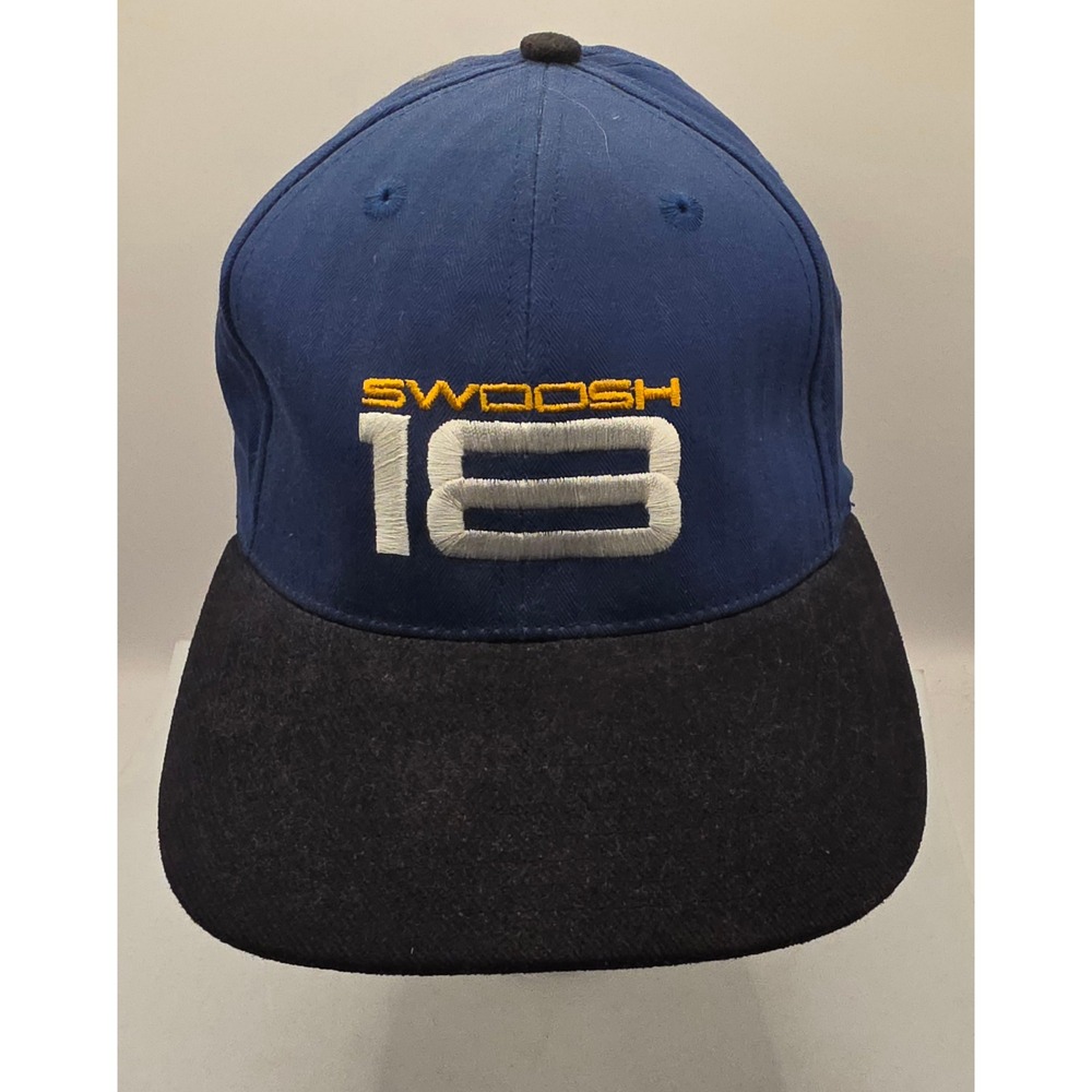 Vintage Nike Swoosh 18 90s Blue Embroidered Strapback Hat Baseball Capโ